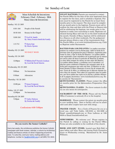Bulletin February 22nd, 2015
