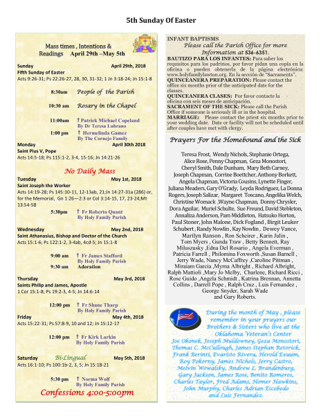 Bulletin April 29th, 2018