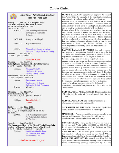 Bulletin June 7th, 2015