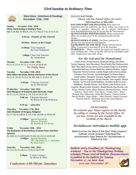 Bulletin November 13th, 2016