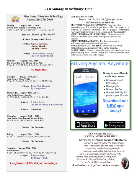 Bulletin August 21st, 2016