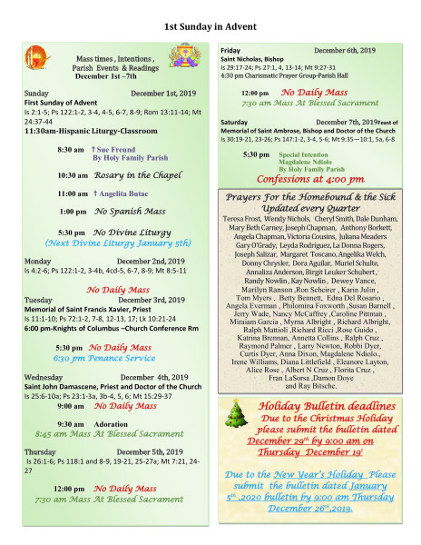 Bulletin December 1st, 2019