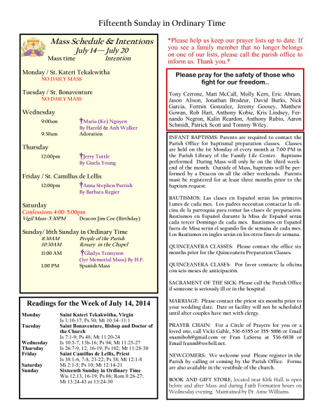 Bulletin July 13, 2014
