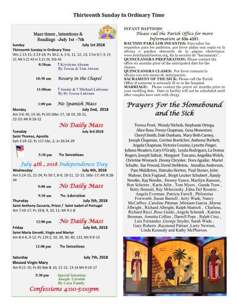 Bulletin July 1st, 2018