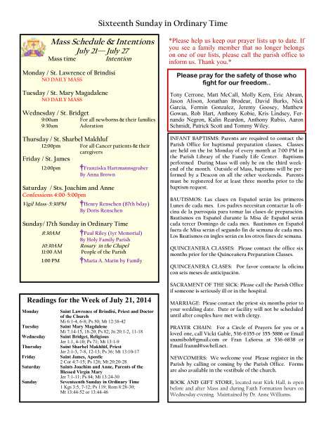 Bulletin July 20, 2014
