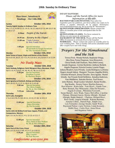 Bulletin October 14th, 2018