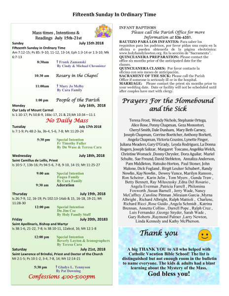 Bulletin July 15th, 2018