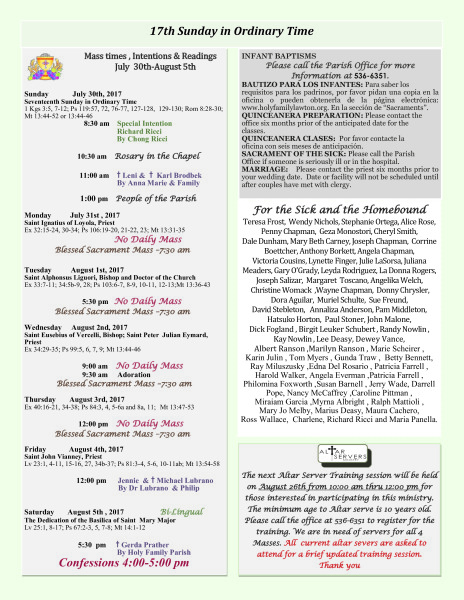 Bulletin July 30th, 2017