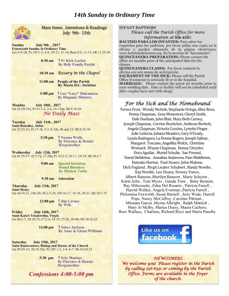 Bulletin July 9th, 2017