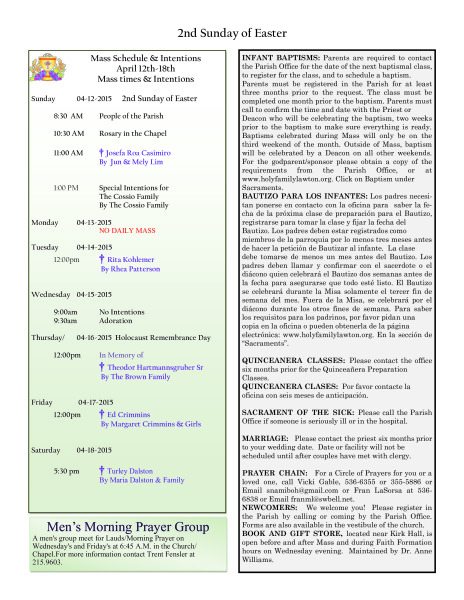 Bulletin April 12th, 2015