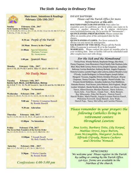 Bulletin February 12th, 2017