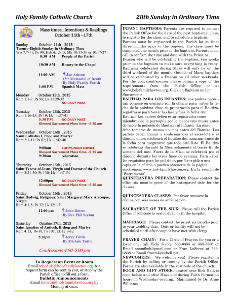 Bulletin October 11th, 2015