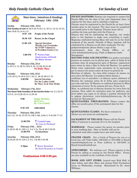 Bulletin February 14th, 2016