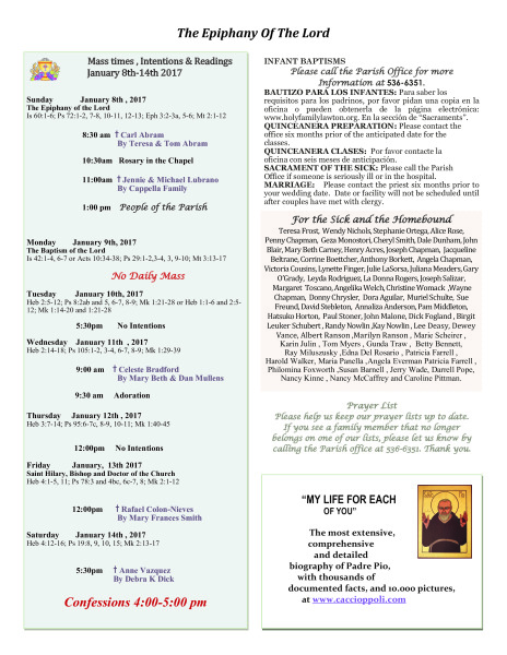 Bulletin January 8th, 2017