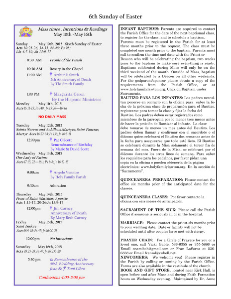 Bulletin May 10th, 2015